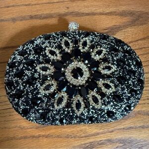 NEW Ramla Bejeweled Crystal Evening Bag Black Removable Handle Chain Crossbody